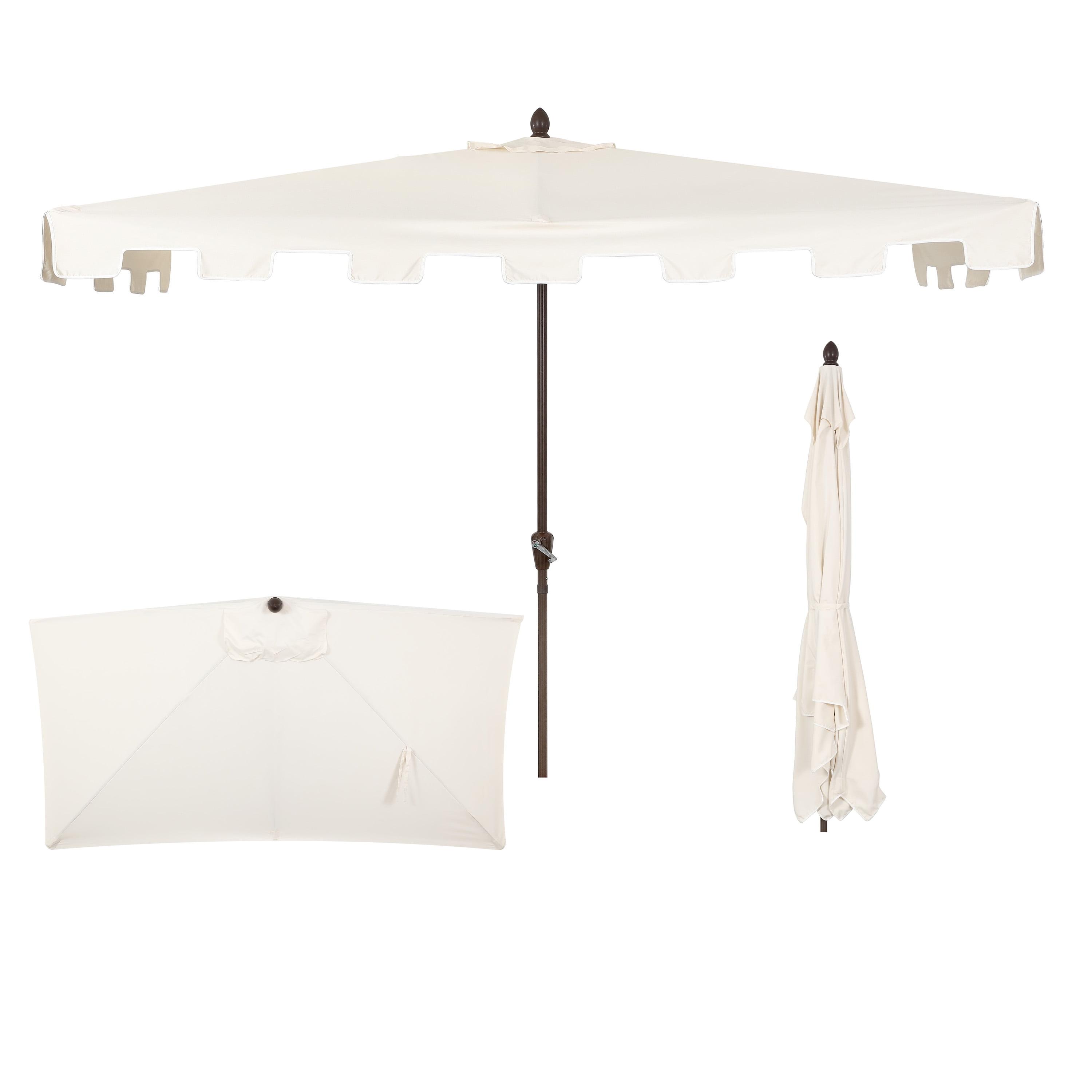 JONATHAN Y Sidney 9 ft. Classic MidCentury Rectangular Half Market Patio Umbrella with Crank, Wind Vent and UV Protection in Cream/White