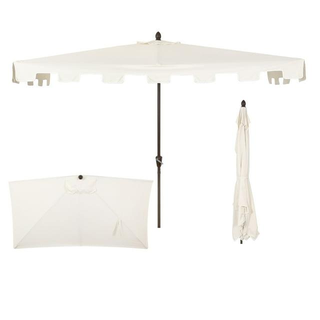 JONATHAN Y Sidney 9 ft. Classic MidCentury Rectangular Half Market Patio Umbrella with Crank, Wind Vent and UV Protection in Cream/White