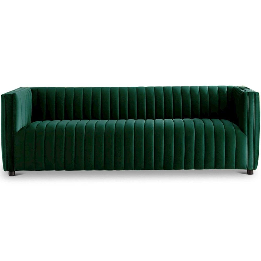 Dominic Channel Tufted Velvet Sofa- Green
