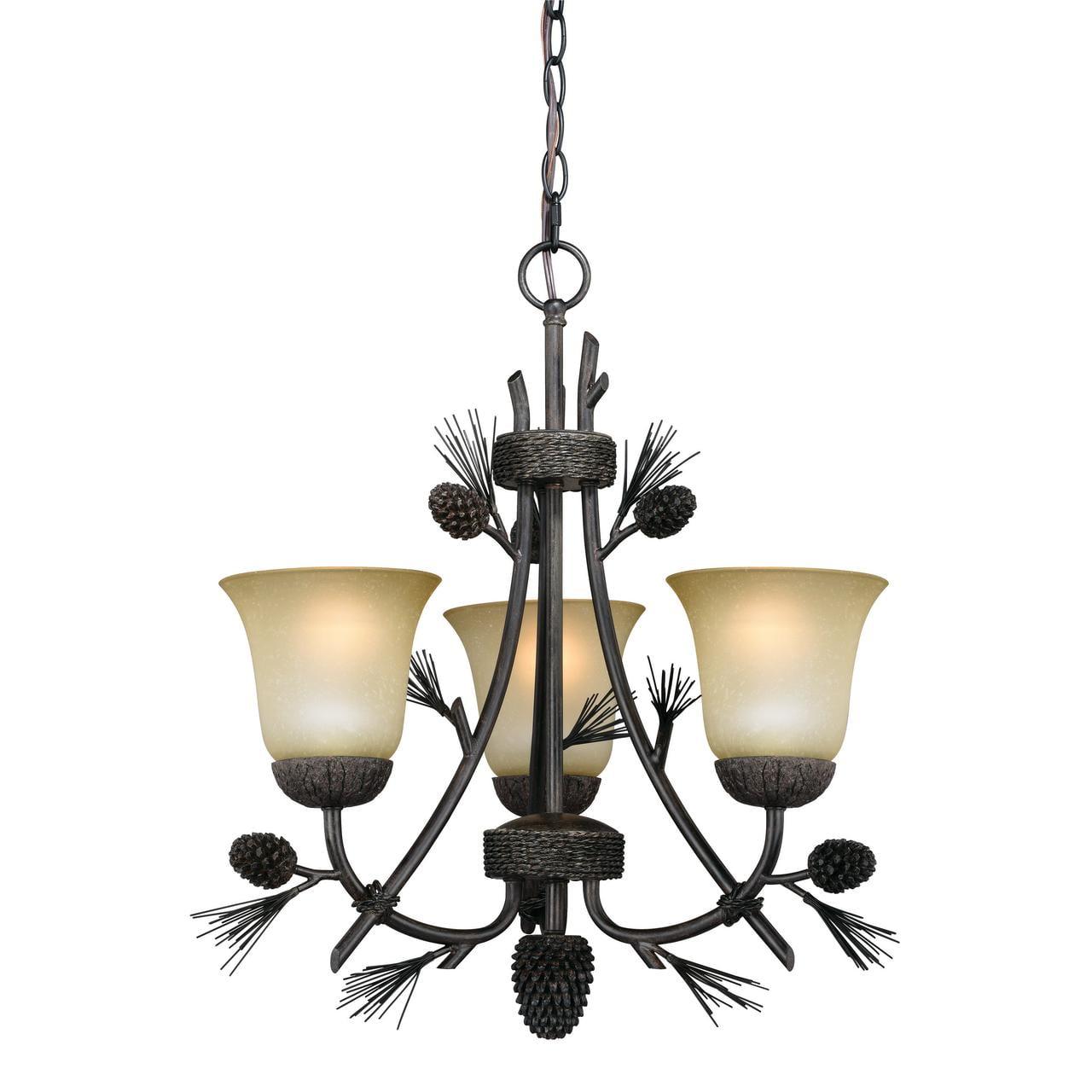 Sierra Mini 3-Light Chandelier in Black Walnut with Frosted Glass