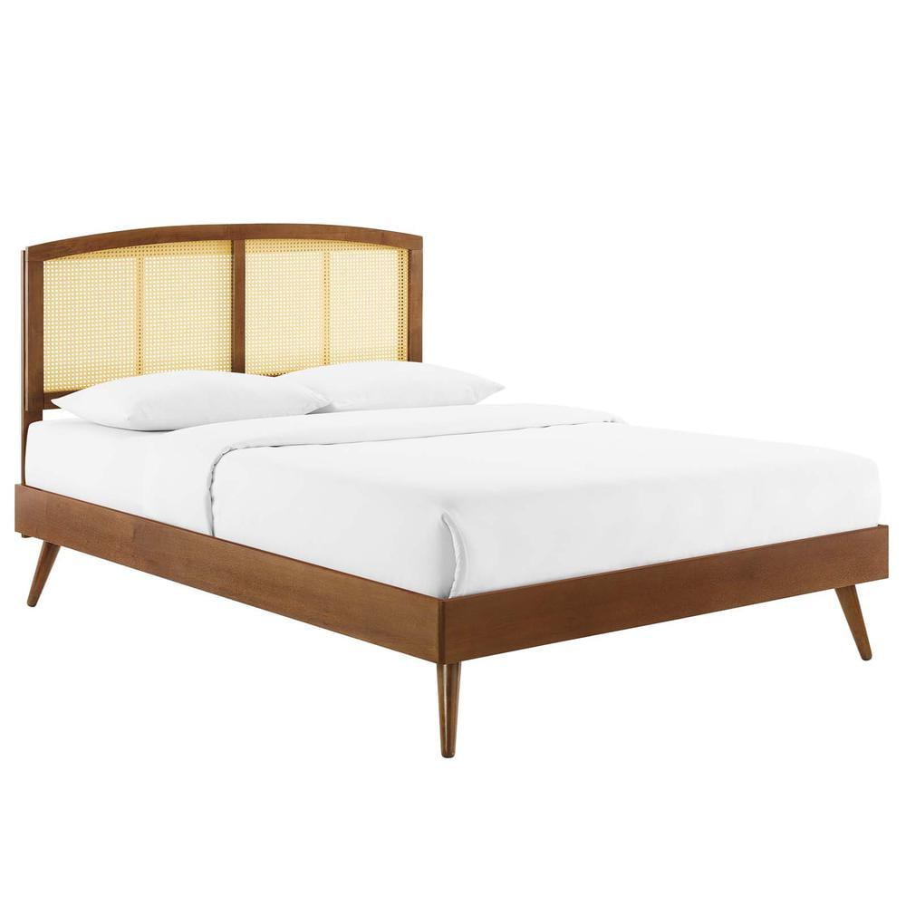 Halcyon Cane Walnut Queen Platform Bed with Arched Headboard