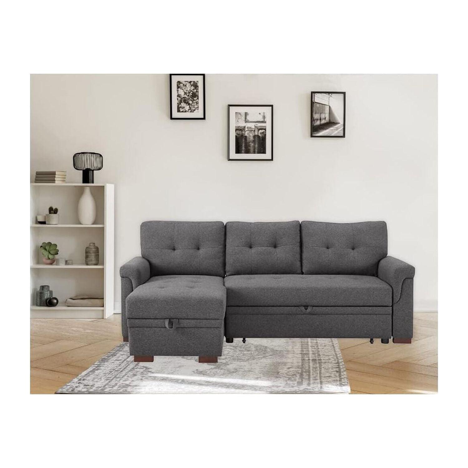 Sierra Dark Gray Fabric Reversible Sleeper Sectional Sofa with Storage Chaise
