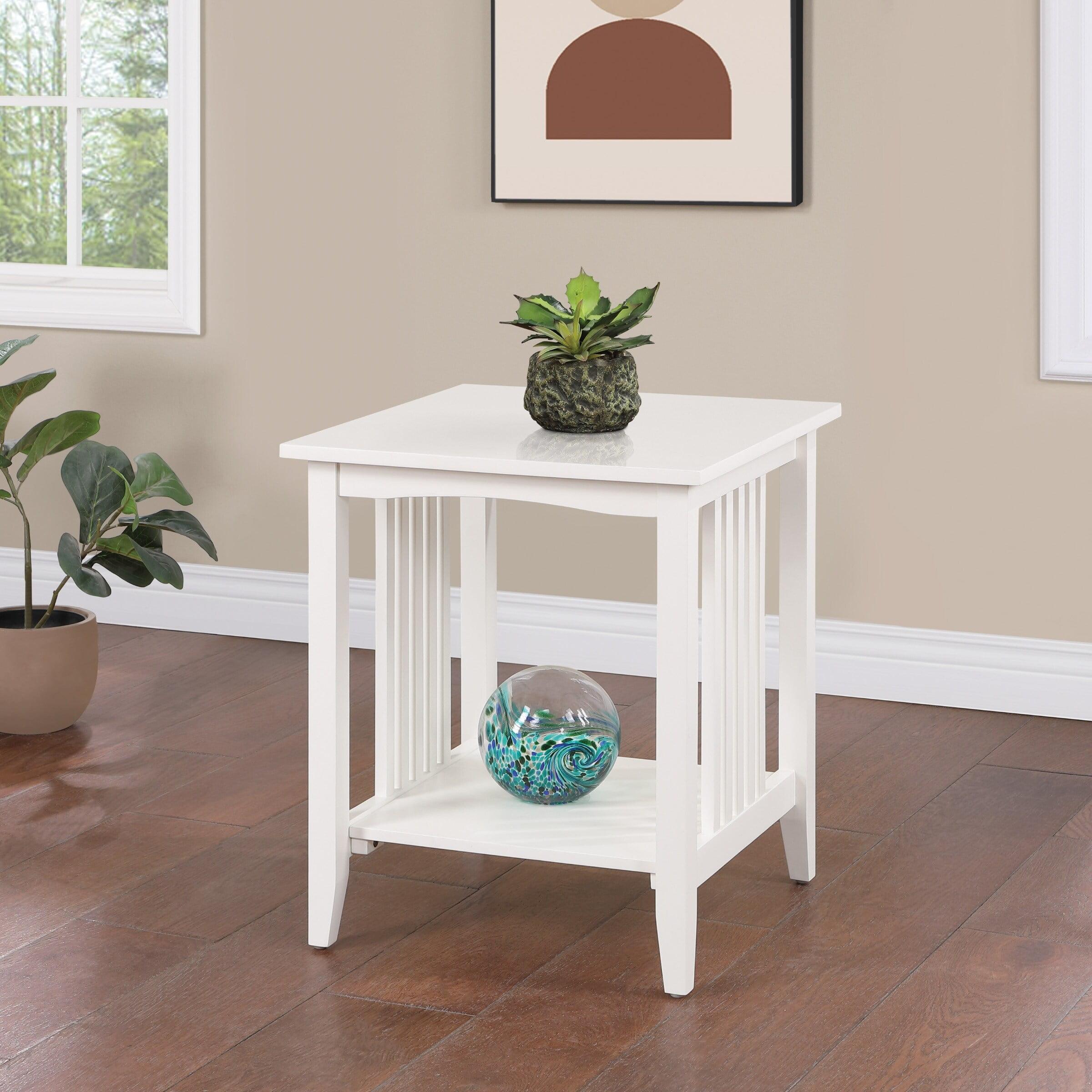 White Wood Mission Style Side Table with Shelf