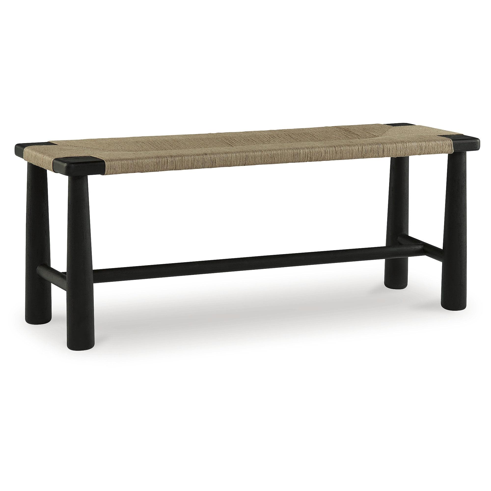 Acerman Beige and Black Jute Upholstered Accent Bench