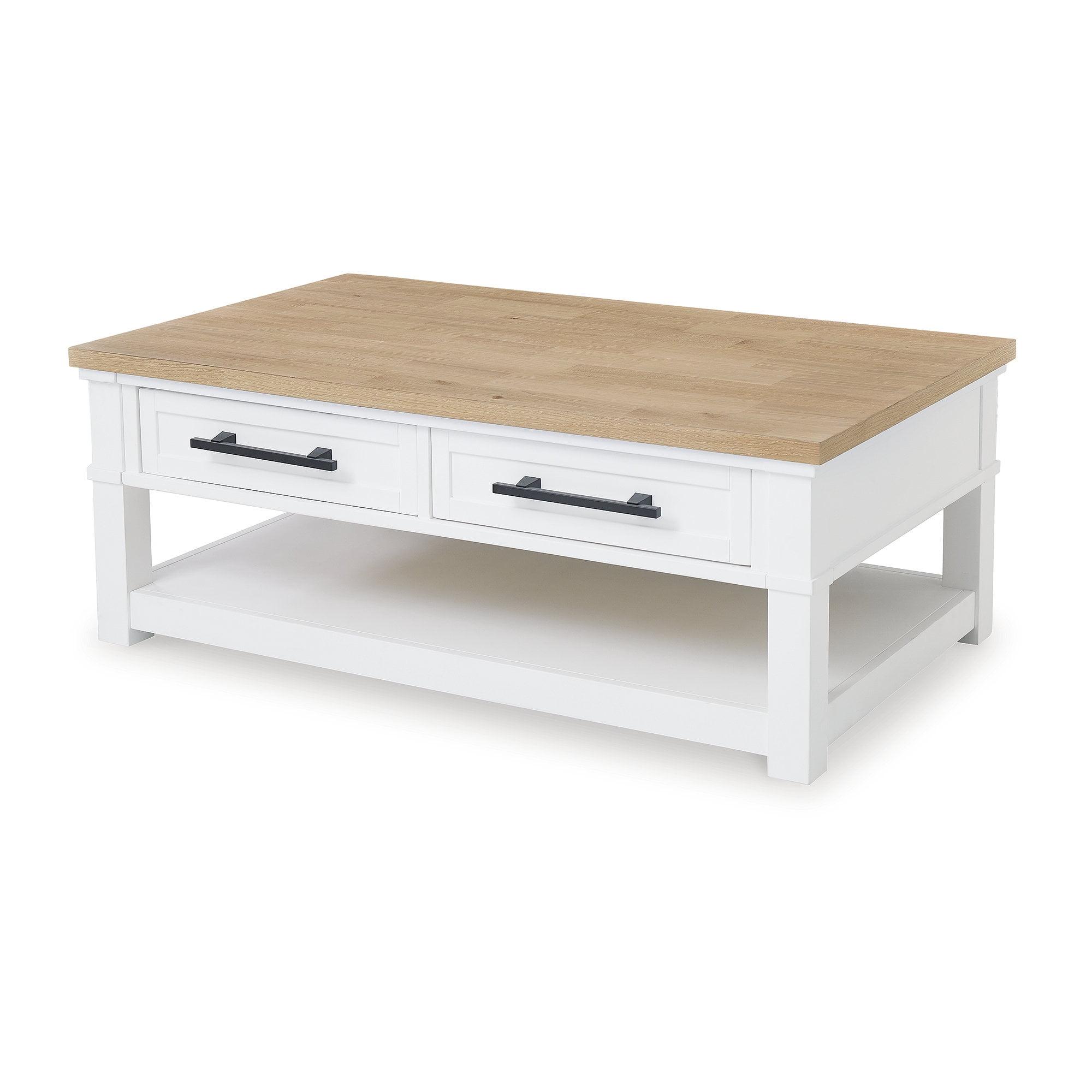 Signature Design by Ashley Ashbryn Rectangular 2 Drawer Coffee Table, White/Natural