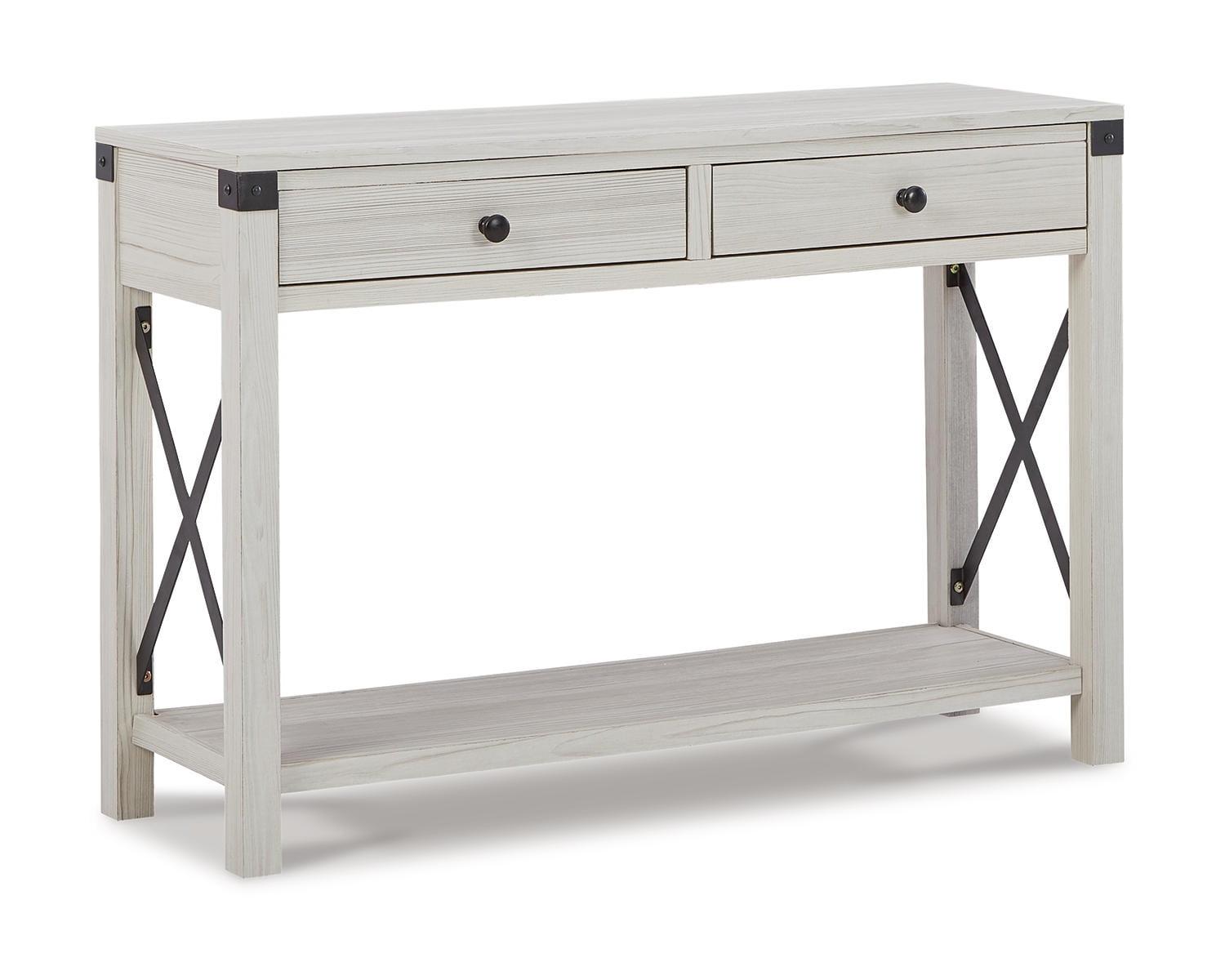 Modern Farmhouse White Wood & Metal Console Table with Storage