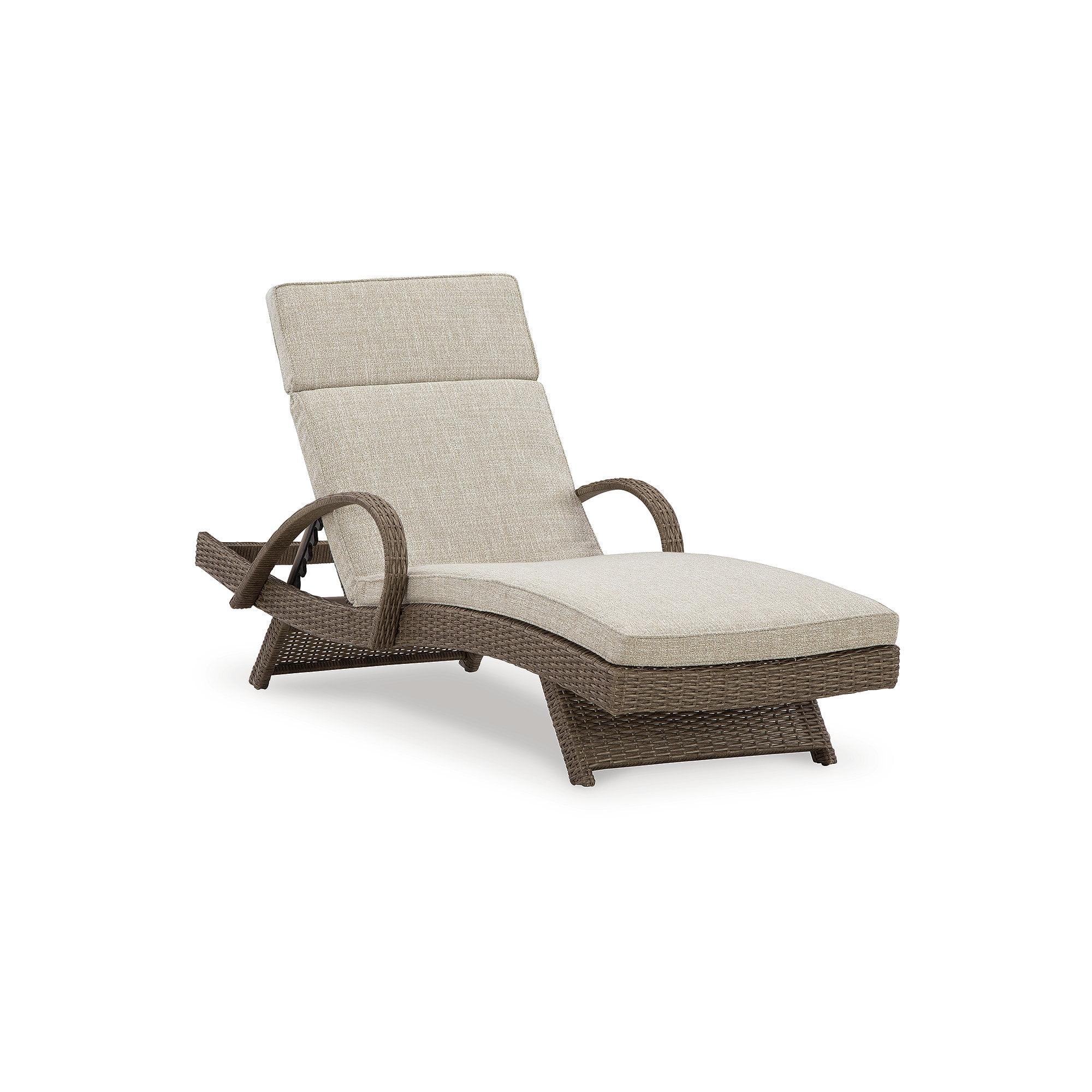 Signature Design by Ashley Beachcroft Outdoor Wicker Chaise Lounge with Cushion, Beige/Brown