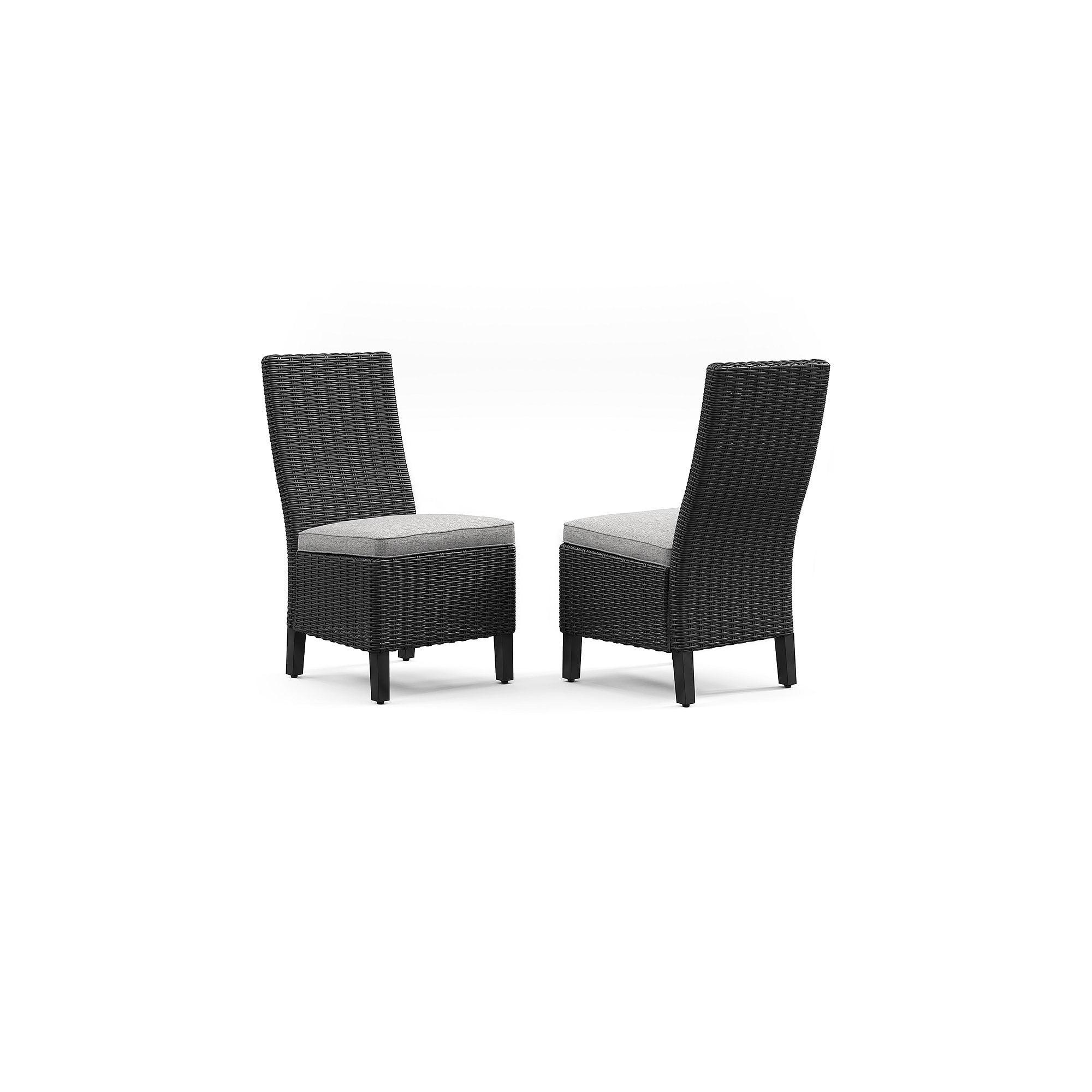 Signature Design by Ashley Beachcroft Outdoor Wicker Side Chair with Cushion (Set of 2), Black/Light Gray