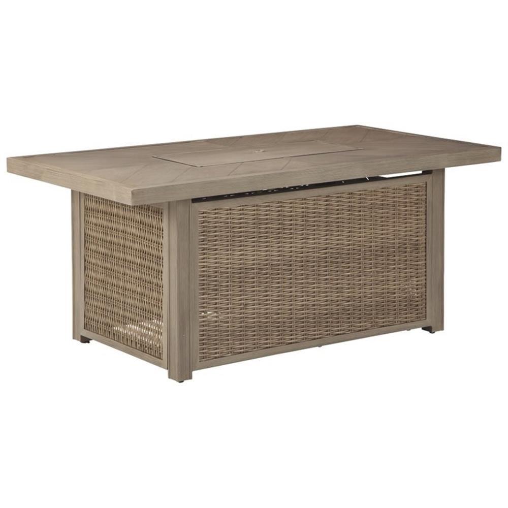 Danny Rectangle Resin/Wicker Propane Fire Pit Table with Hidden Fuel Tank
