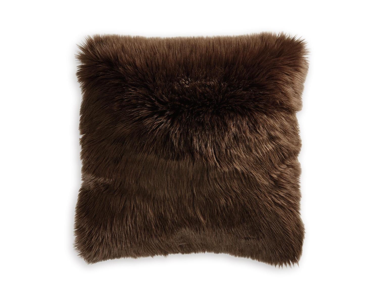 Signature Design by Ashley Bellethrone Contemporary 20x20 Inches Faux Fur Throw Pillow with Zipper Closure, Dark Brown