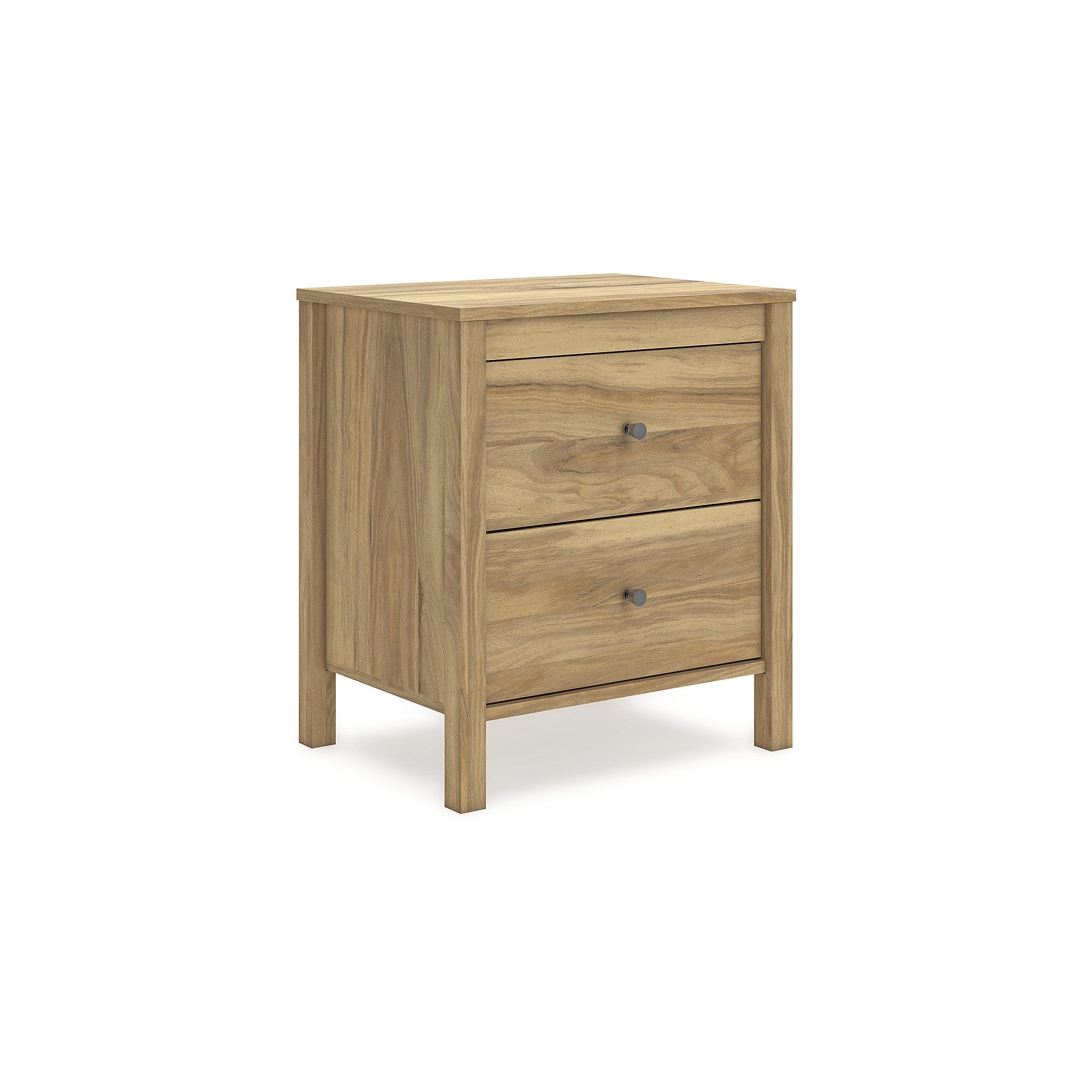 Light Brown 2-Drawer Transitional Nightstand with Bronze Knobs