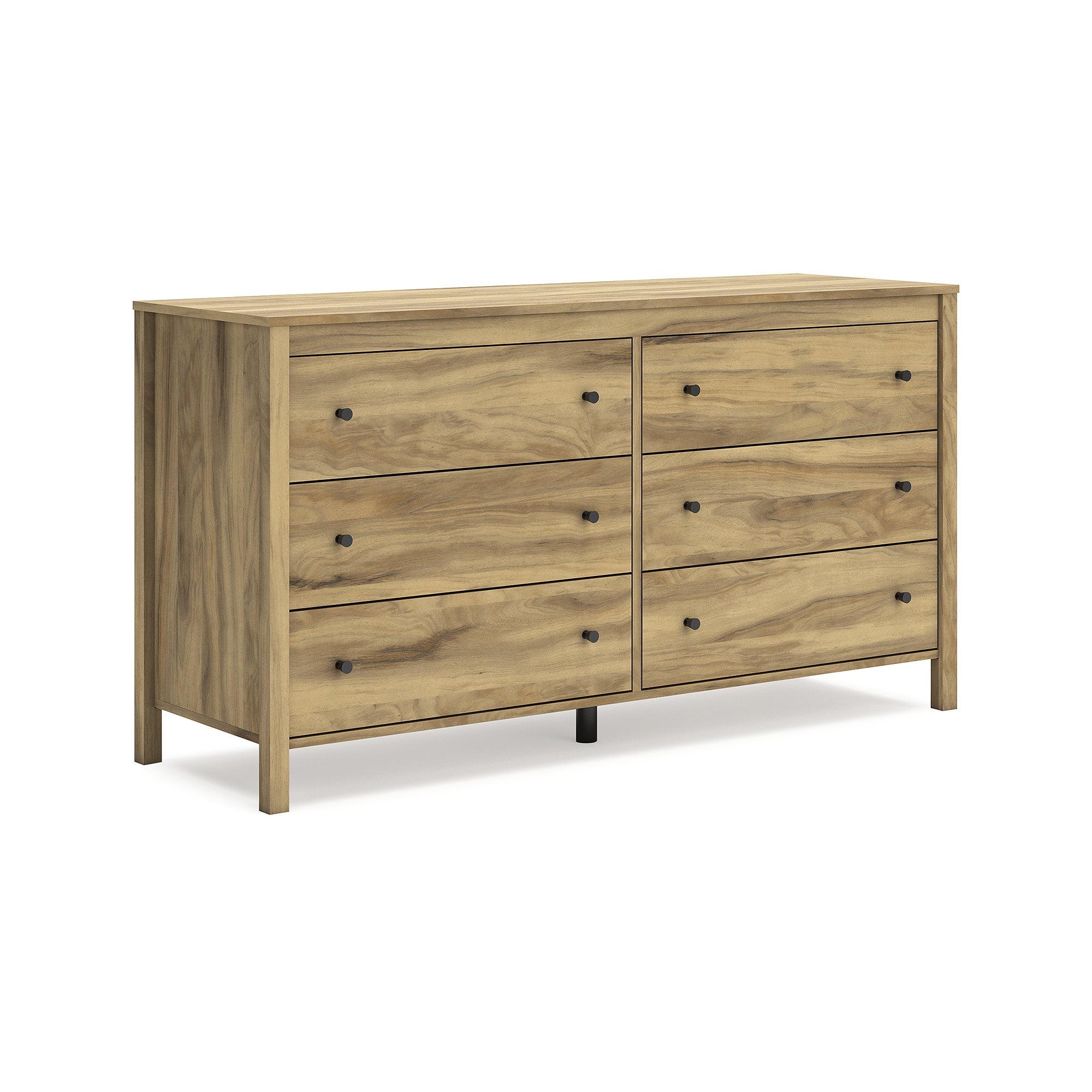 Light Brown 6-Drawer Transitional Dresser with Bronze Knobs