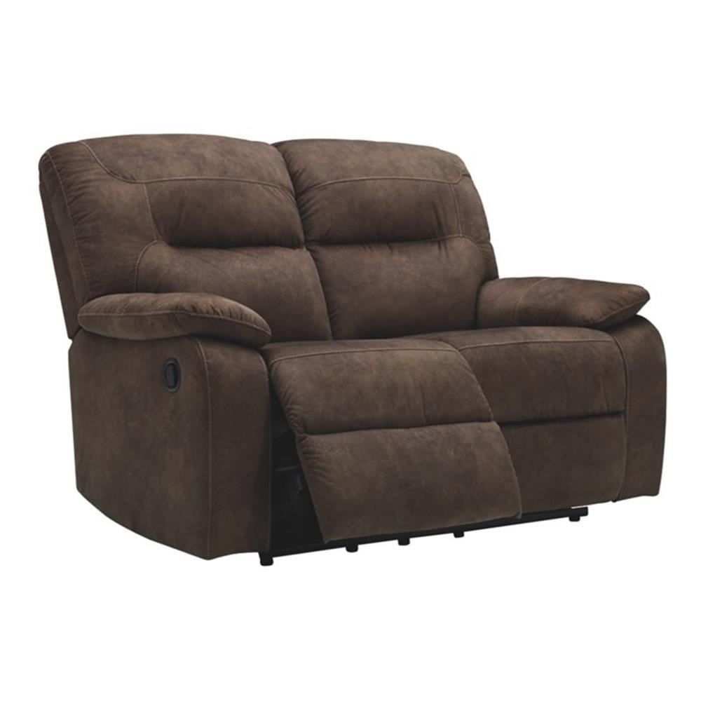 Compact Coffee Brown Microfiber Reclining Loveseat with Pillow Back