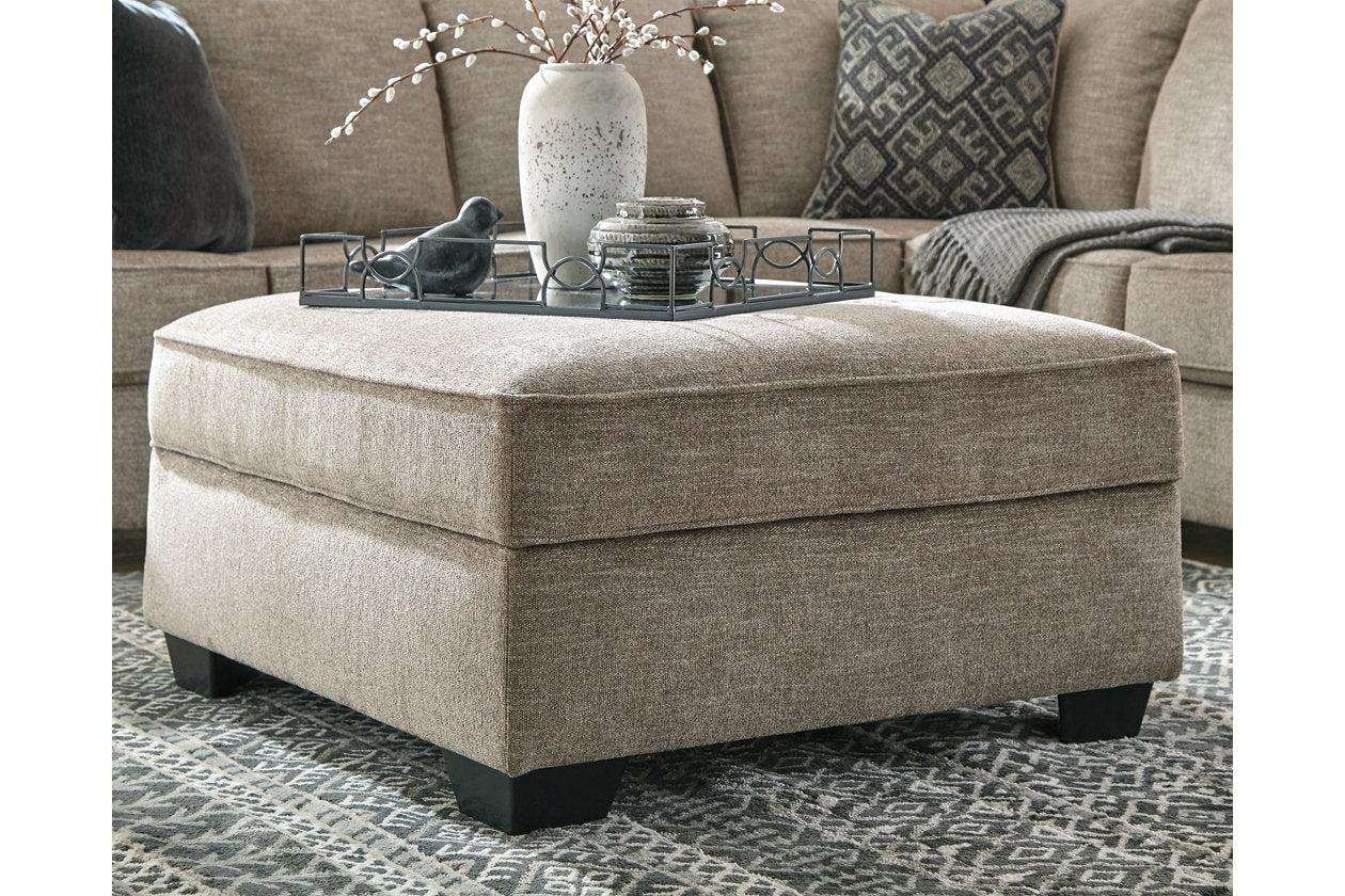 Beige Chenille Upholstered Storage Ottoman with Faux Wood Feet