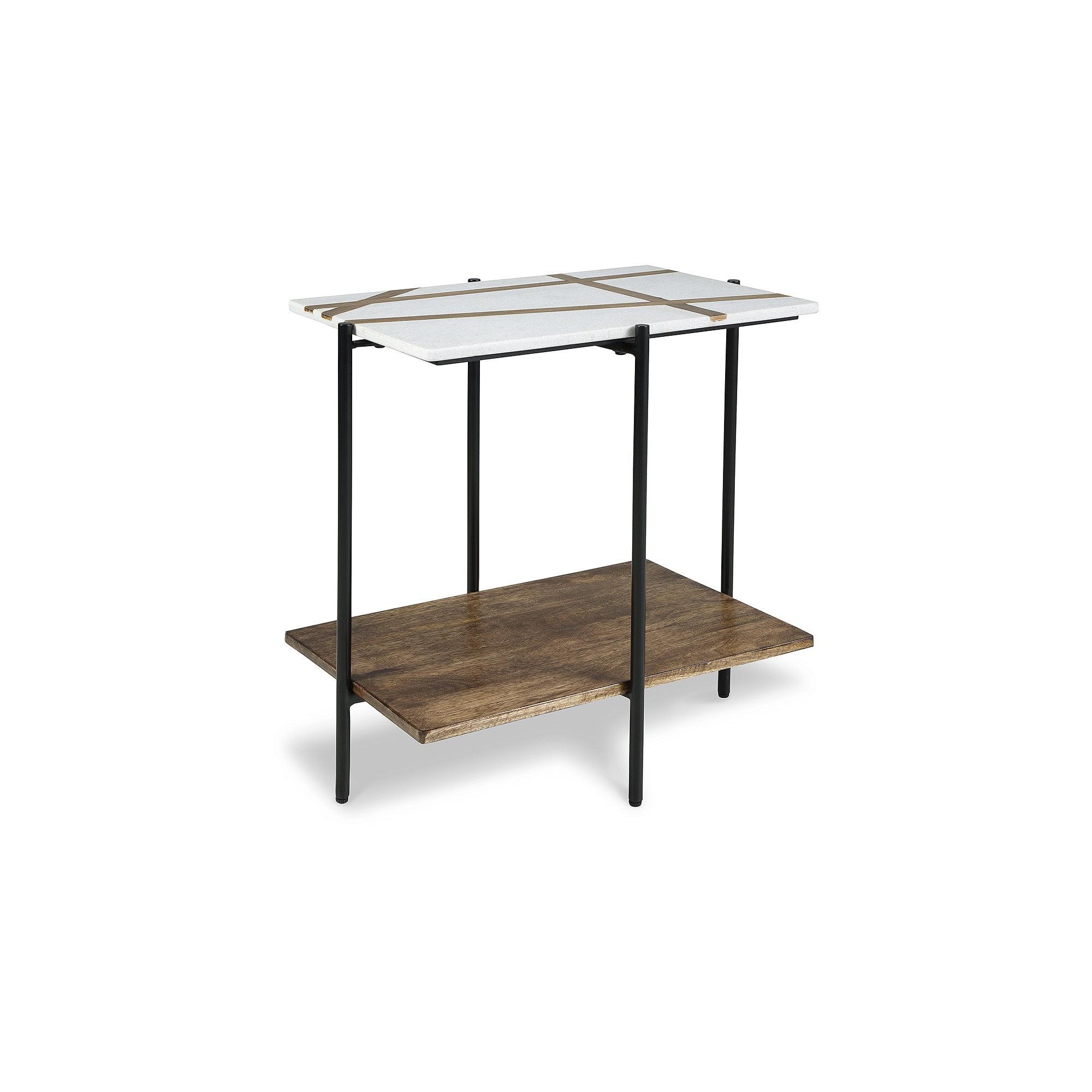 Braxmore Rectangular Black and White Marble Wood Accent Table