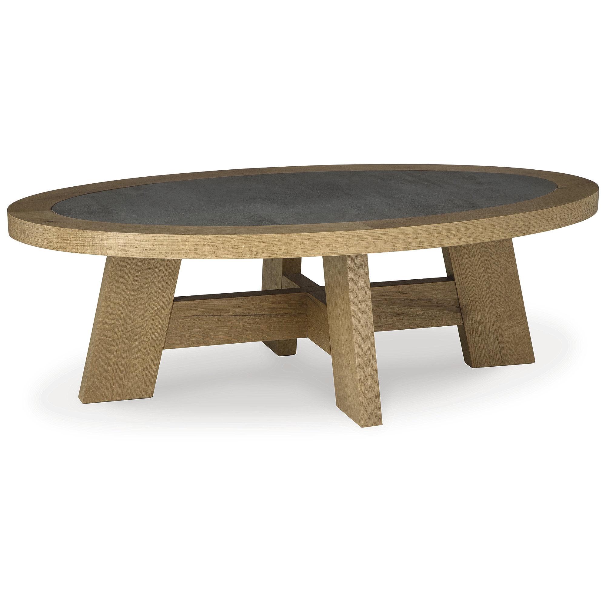 Signature Design by Ashley Brinstead Modern Coffee Table with Faux Cement Melamine Top, Light Brown