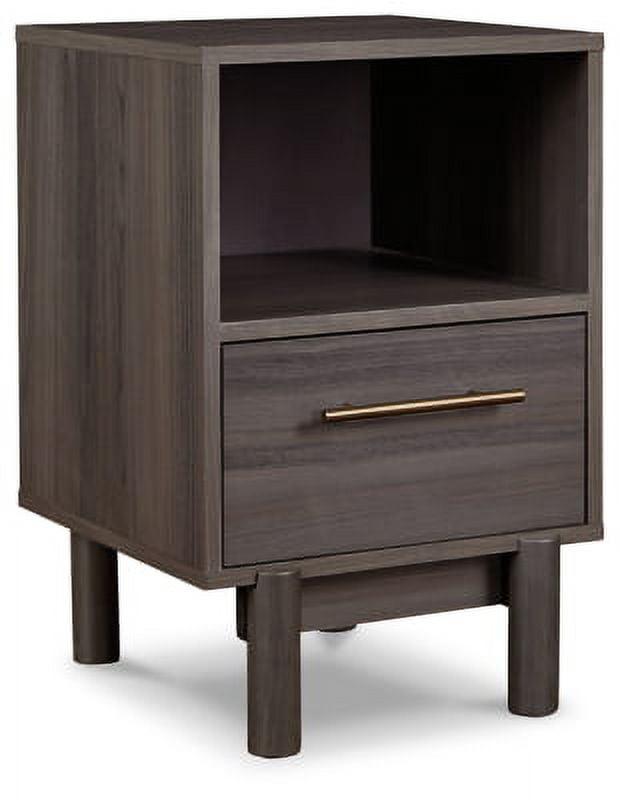 Gray Modern 1-Drawer Nightstand with Gold Handle