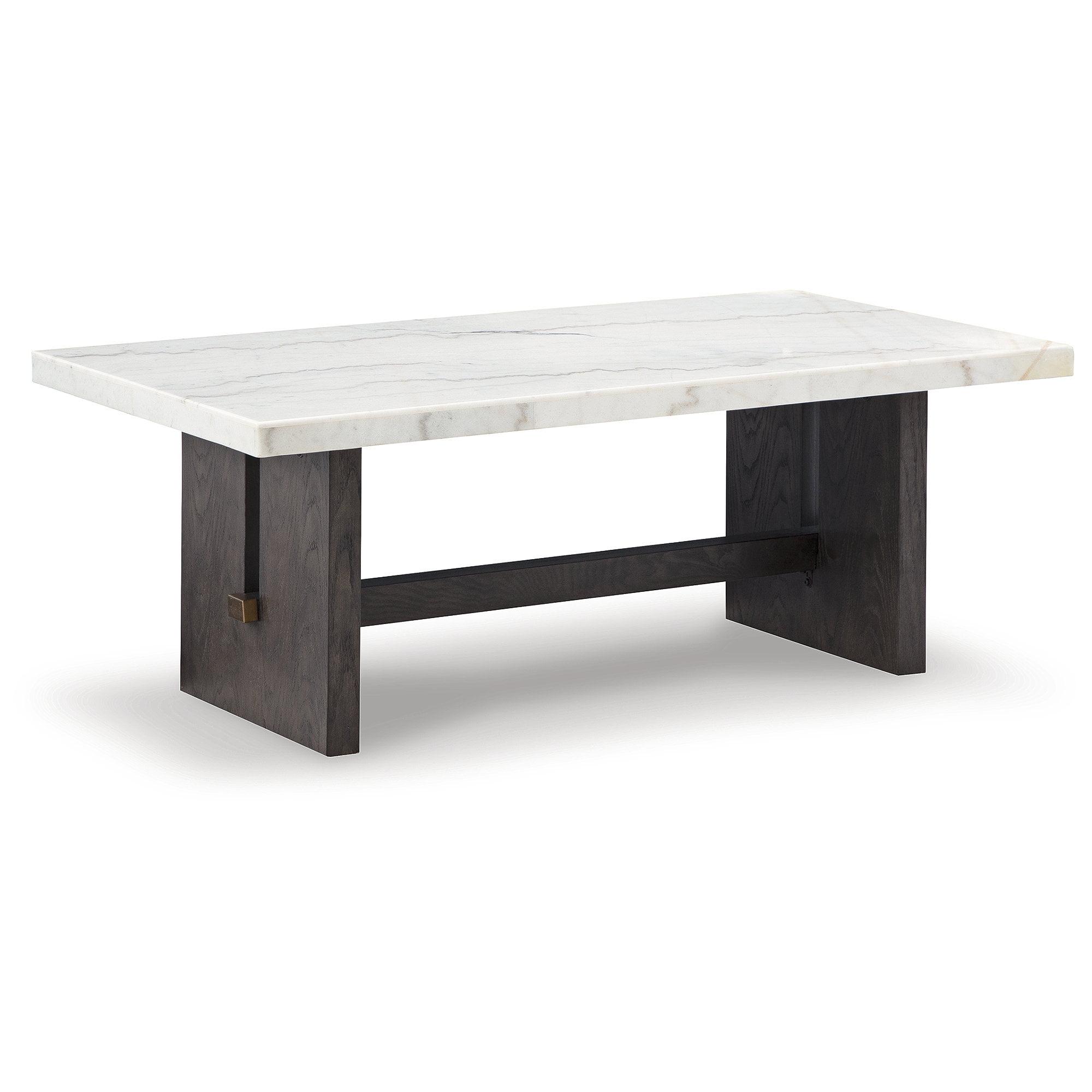 Burkhaus Dark Waxy Brown Oak and Marble Rectangular Coffee Table