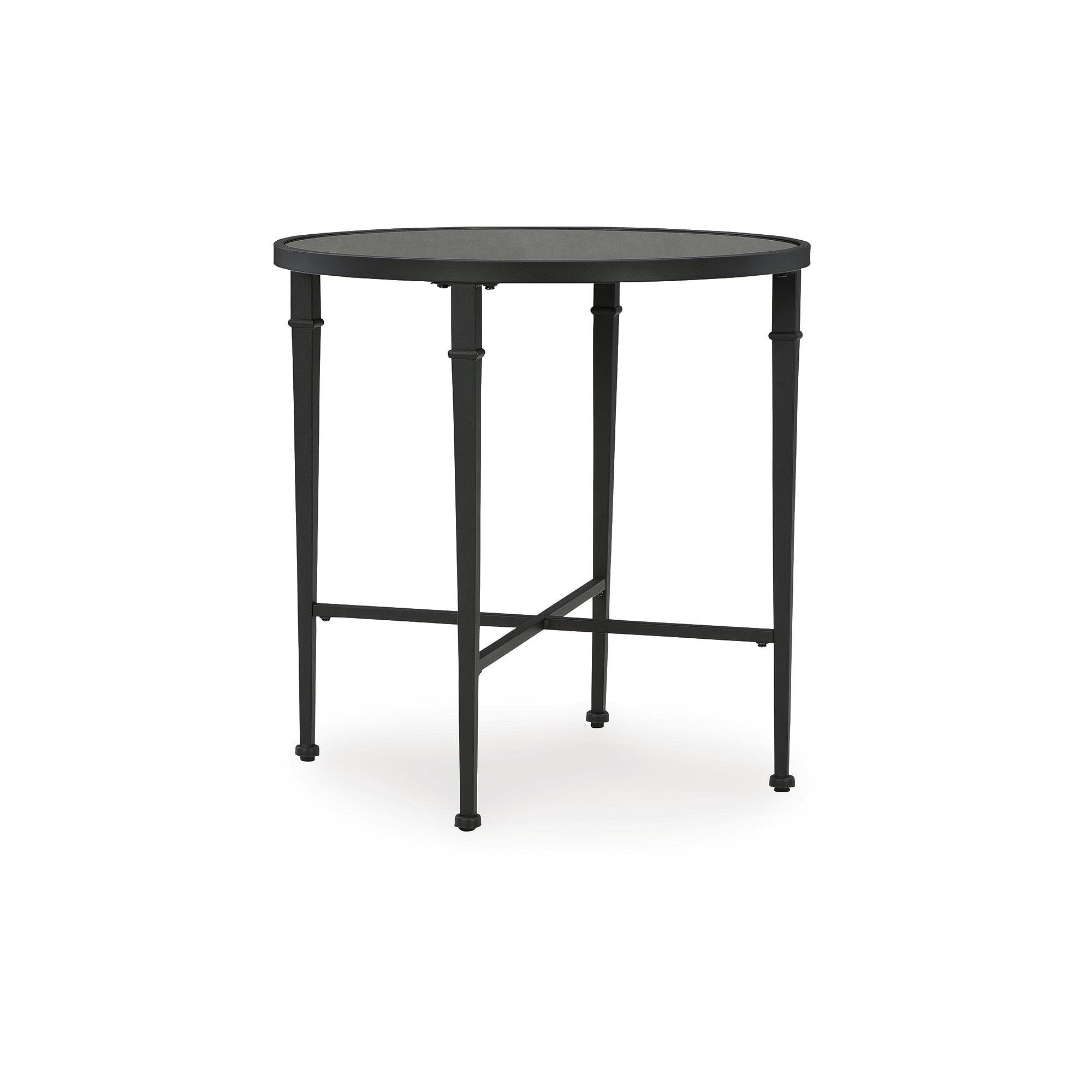 Black Round Metal and Glass Mirrored Accent Table