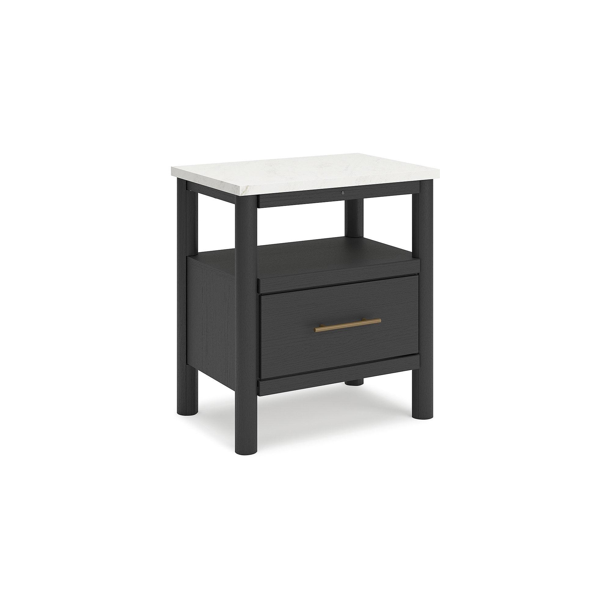 Black and White Marble Top Nightstand with Drawer