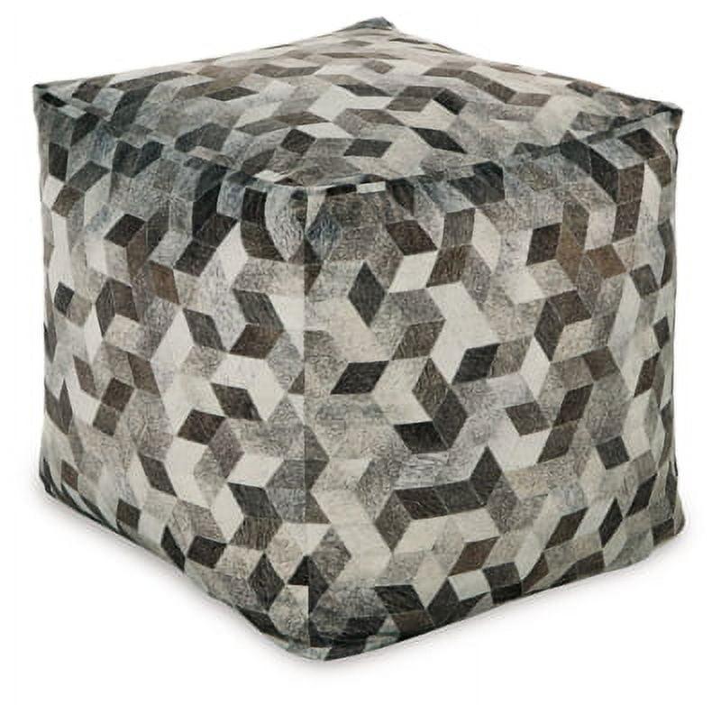 Geometric Gray and Brown Faux Hair Pouf