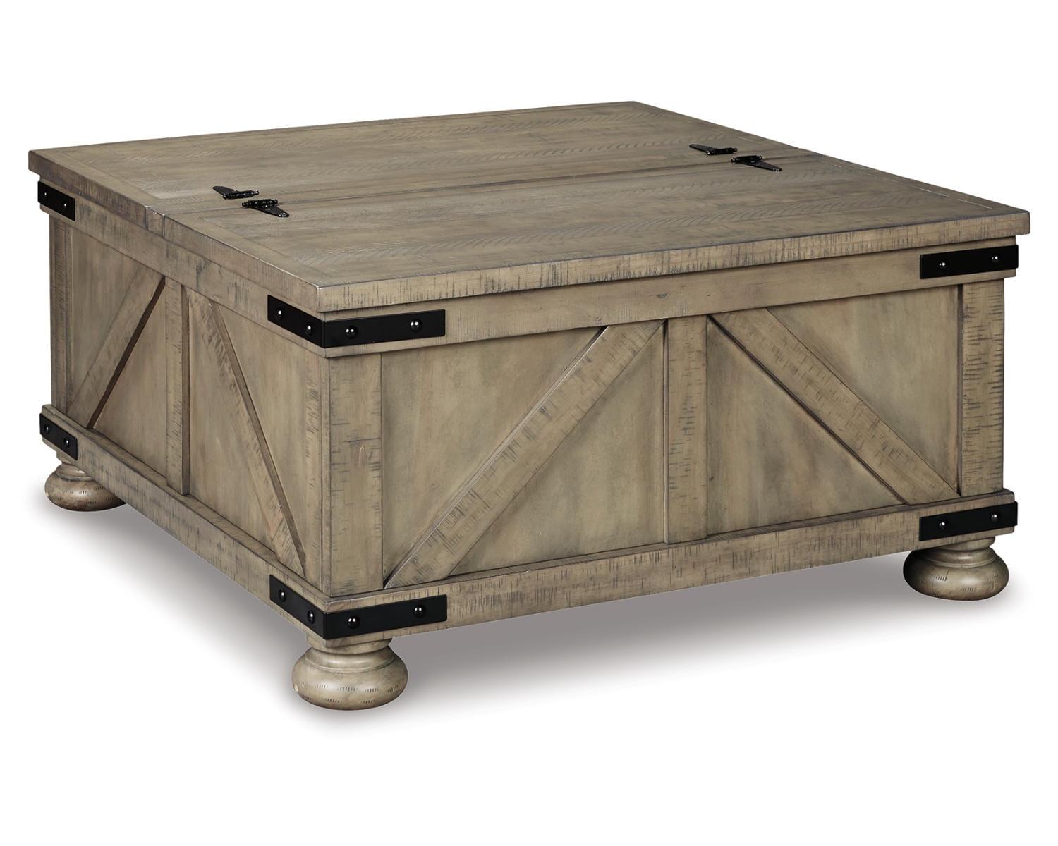 Gray Square Wood and Metal Lift-Top Coffee Table with Storage