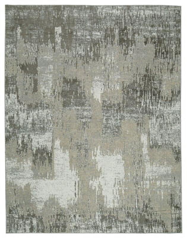 Gray and Cream Abstract Washable 5' x 7' Rug