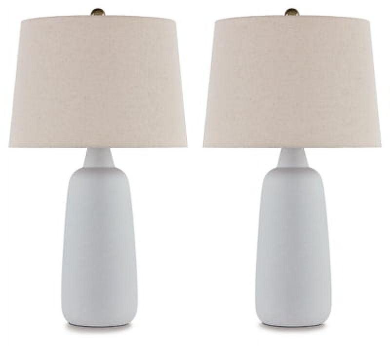 Signature Design by Ashley (Set of 2) Avianic Table Lamps White/Beige: Modern Empire Shade, 3-Way Switch