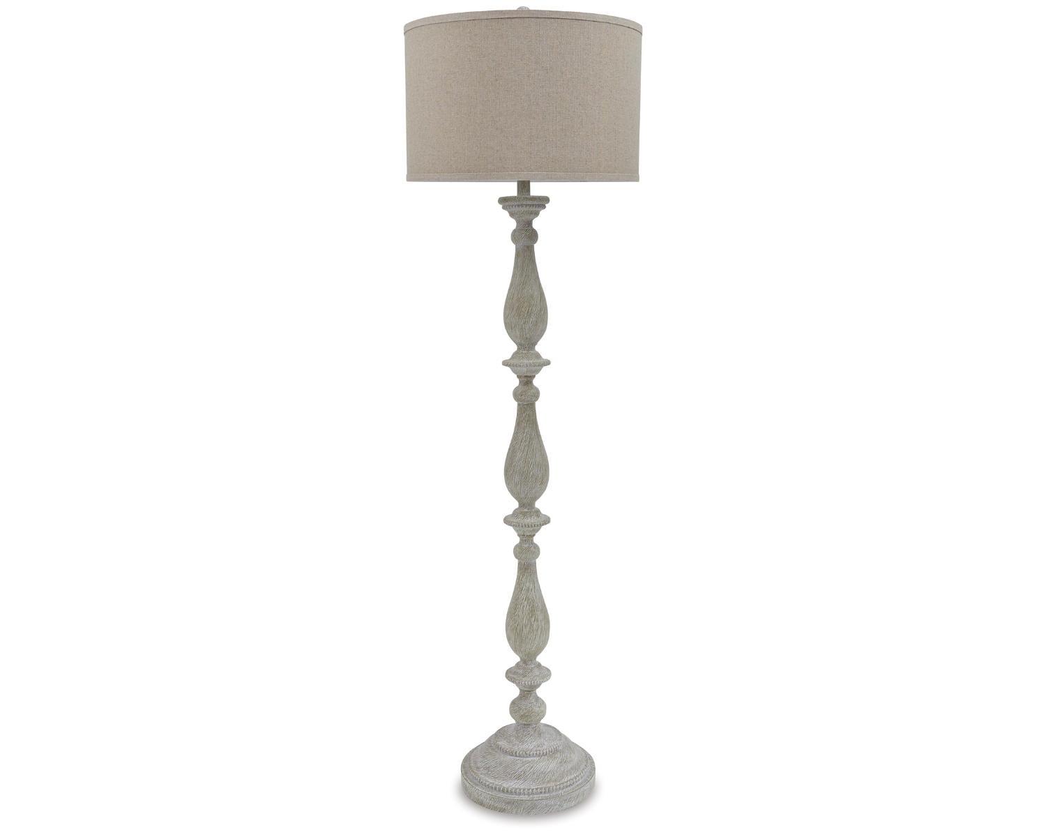 Bernadate Whitewash Resin Floor Lamp with Fabric Drum Shade