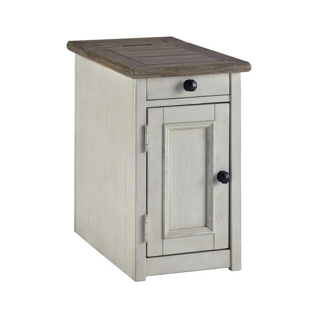 Signature Design by Ashley Bolanburg Chair Side End Table Brown/White: Vintage Style, USB Ports, Storage Cabinet