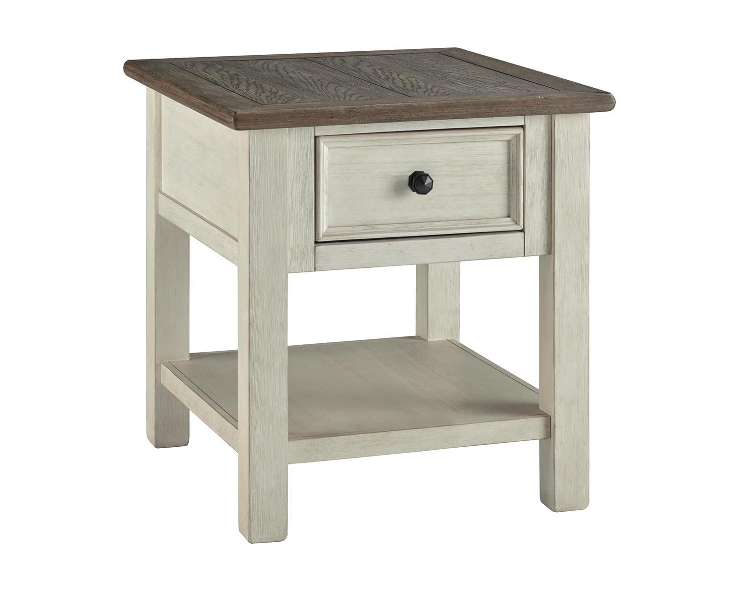 Signature Design by Ashley Bolanburg Rectangular End Table Brown/White: Fixed Shelf, Wood Legs, Storage Drawer