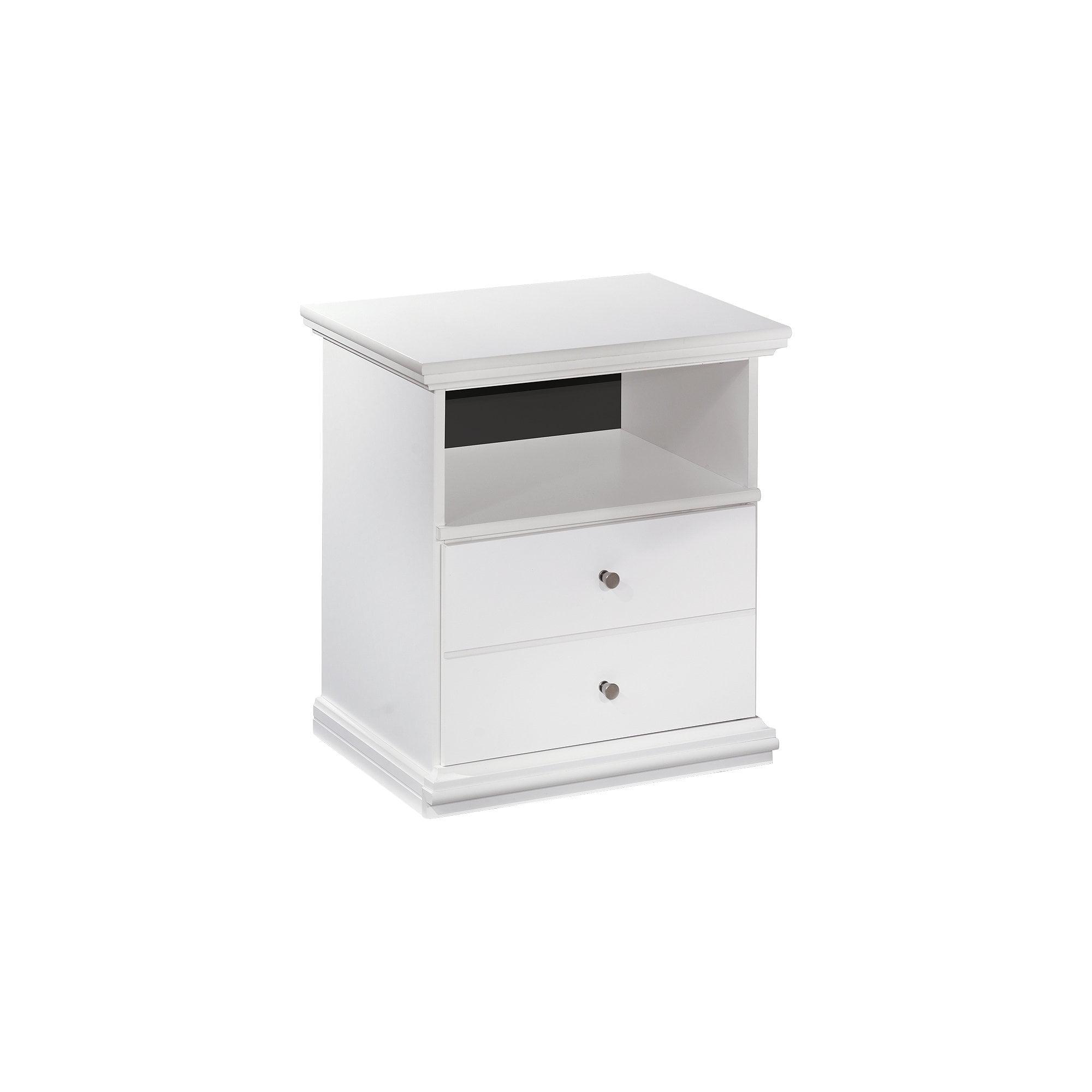 White Solid Wood Nightstand with Open Cubby and Drawer