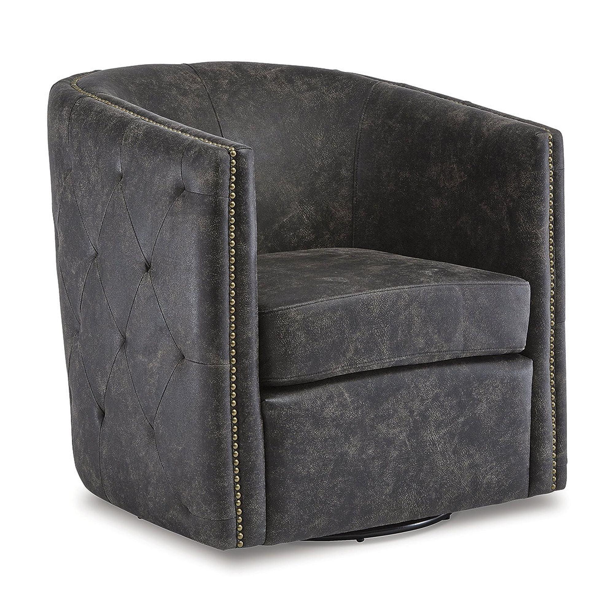 Distressed Black Faux Leather Barrel Swivel Chair