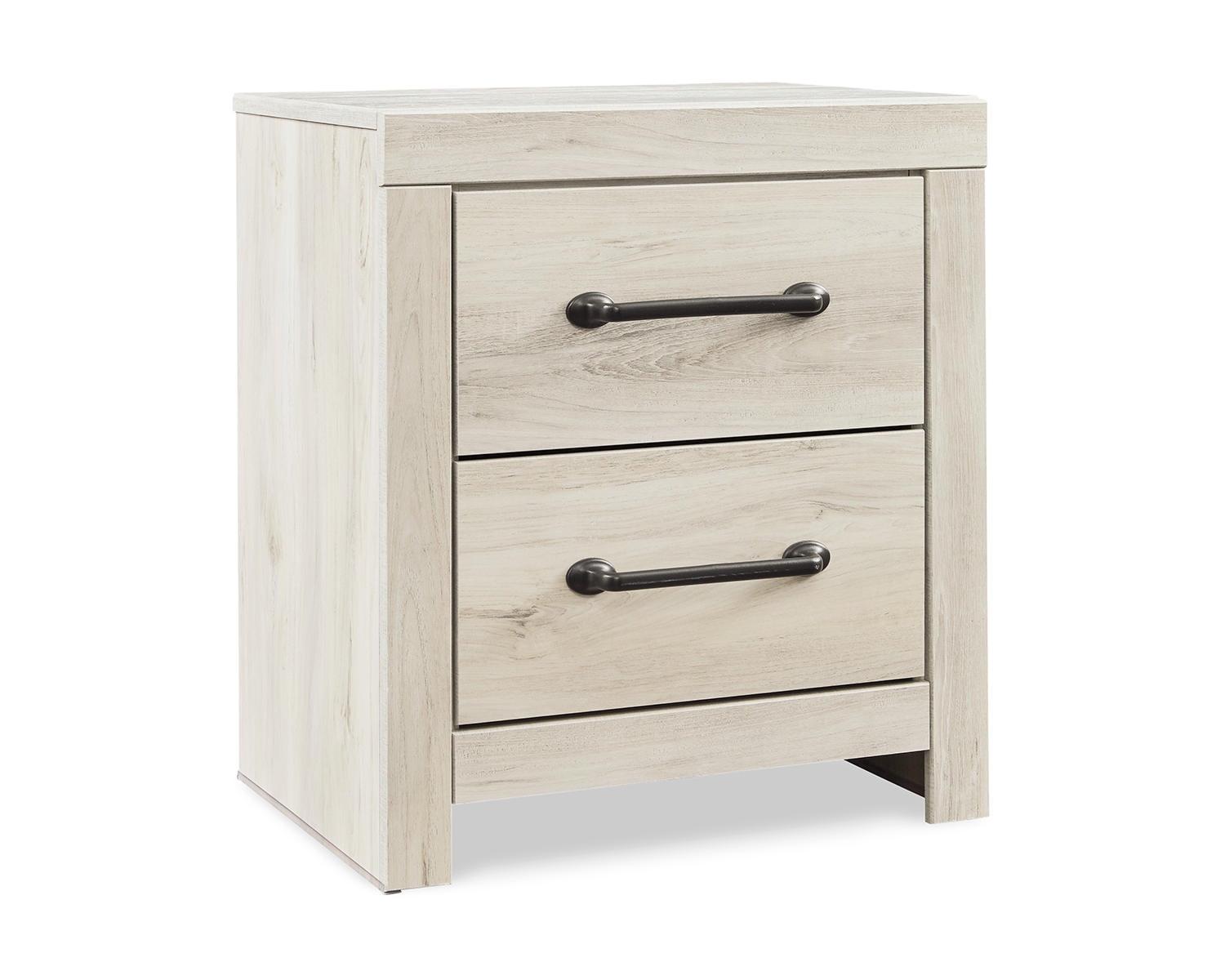 Wispy Whitewash Rustic Industrial 2-Drawer Nightstand with USB