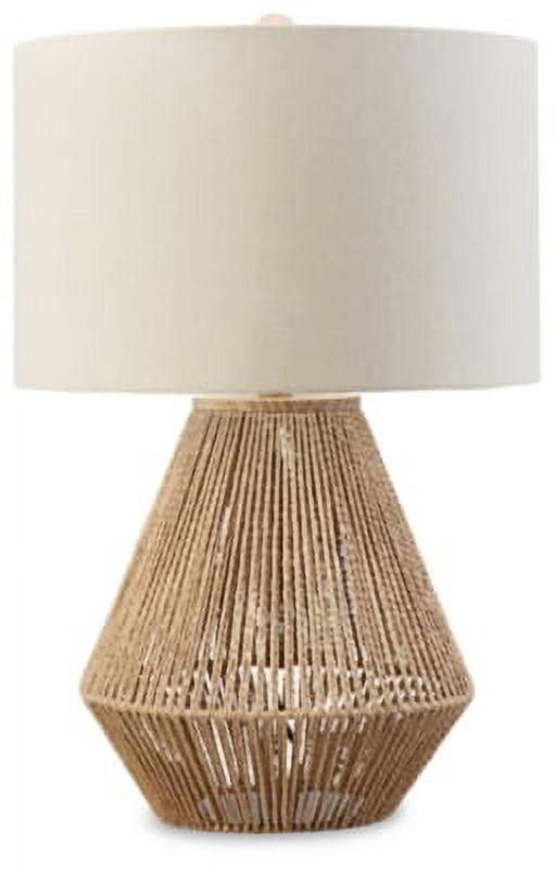 Beige and White Rope Tripod Table Lamp with Drum Shade