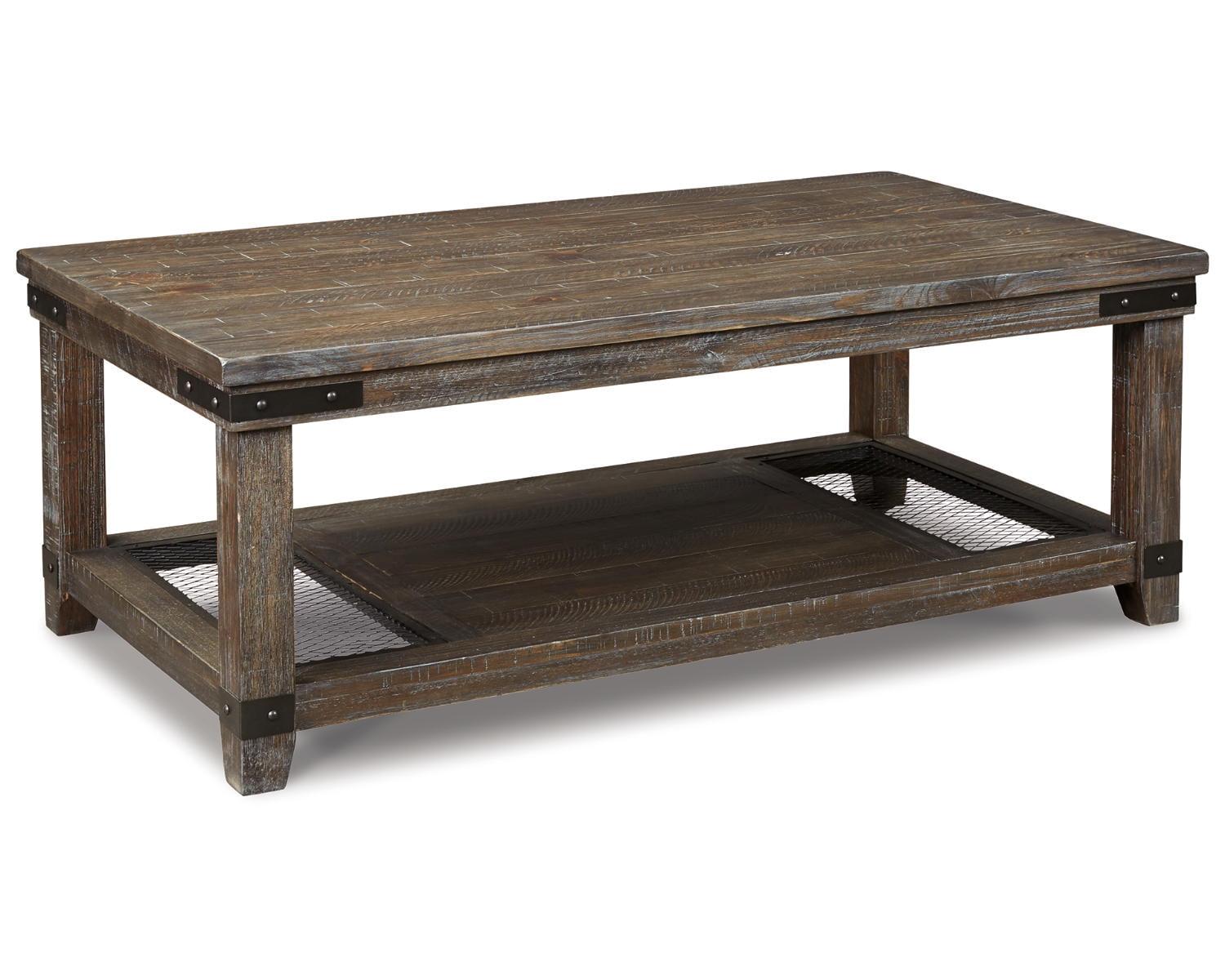 Danell Ridge Rectangular Cocktail Table Brown - Signature Design by Ashley: Solid Pine, Iron-Tone Brackets, Storage Shelf