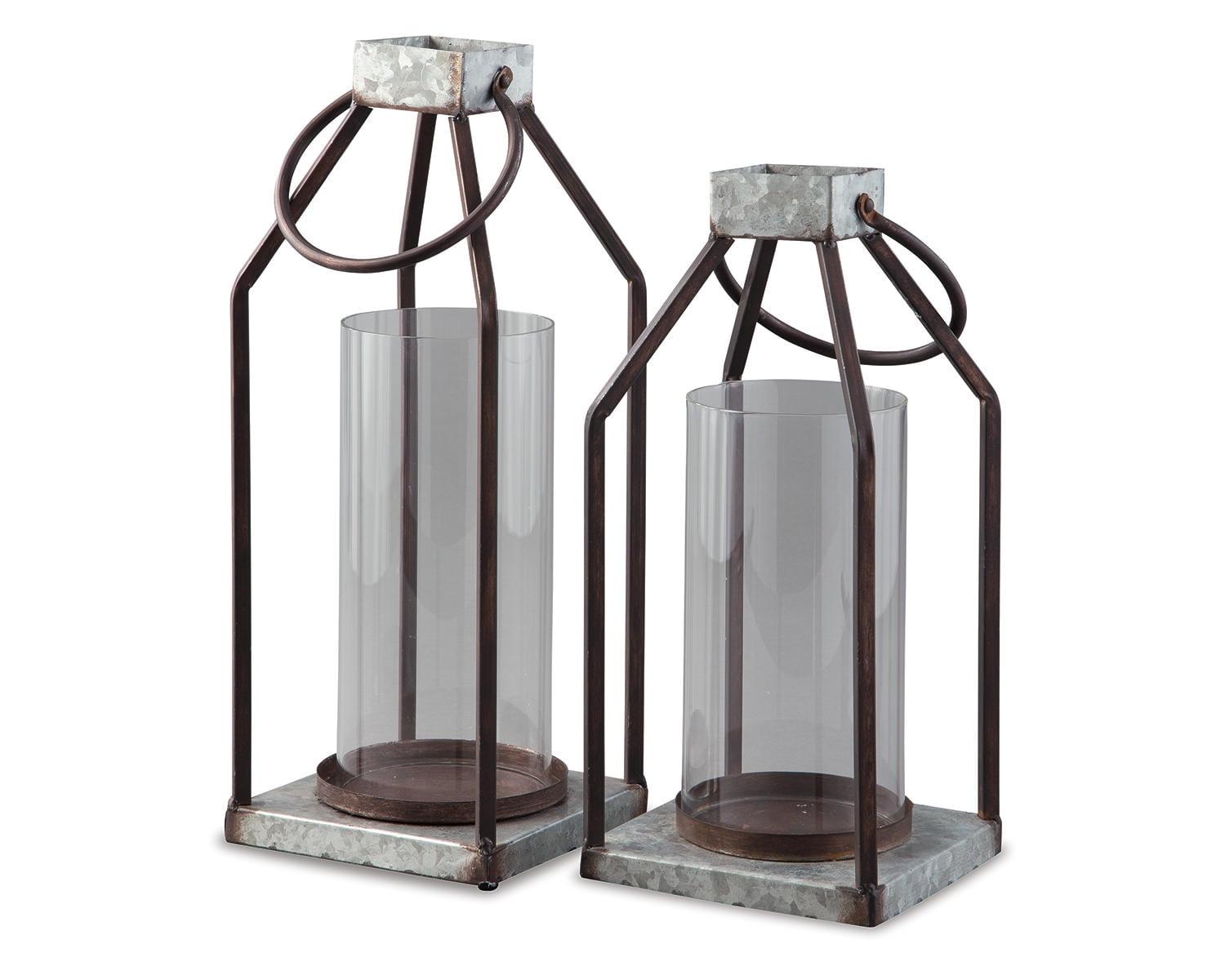 Black and Gray Metal Glass Hurricane Candle Lantern