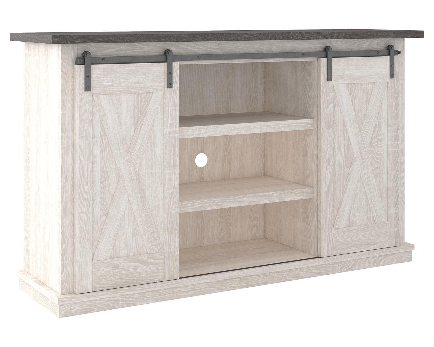 Signature Design by Ashley Dorrinson Medium TV Stand for TVs up to 63" Two-Tone: Farmhouse Media Console with Adjustable Shelves