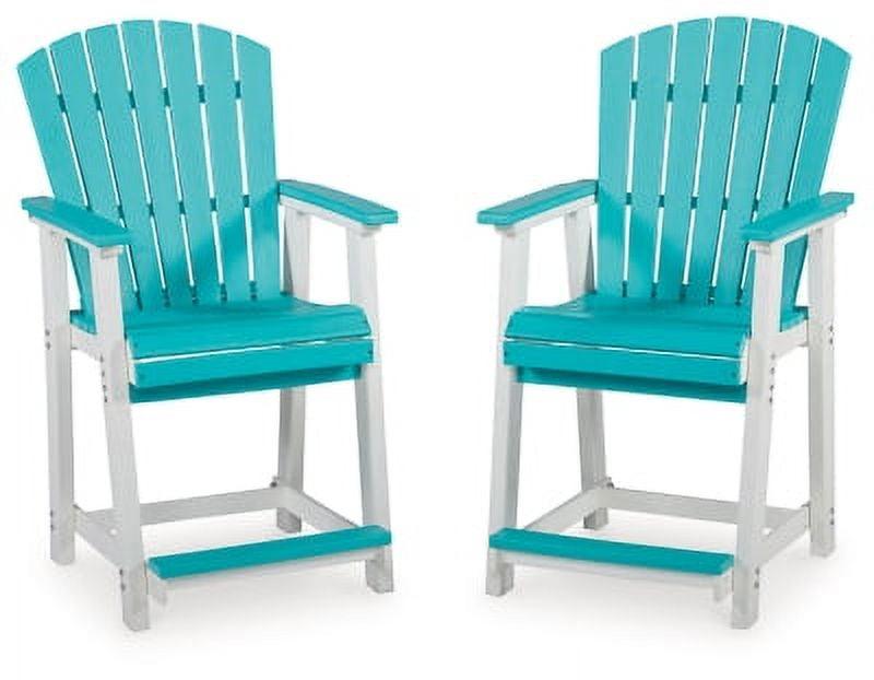 Transitional Turquoise and White Counter Stool with High Shell Back