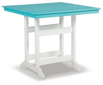 Elevated Turquoise & White HDPE Square Counter Table with Umbrella Hole