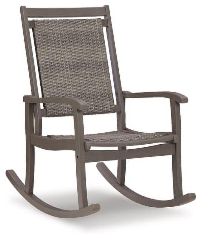 Transitional Gray Eucalyptus Wood Rocking Chair with Resin Wicker Seat