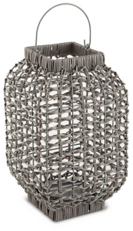 Gray Faux Rattan 14" Indoor/Outdoor Candle Lantern