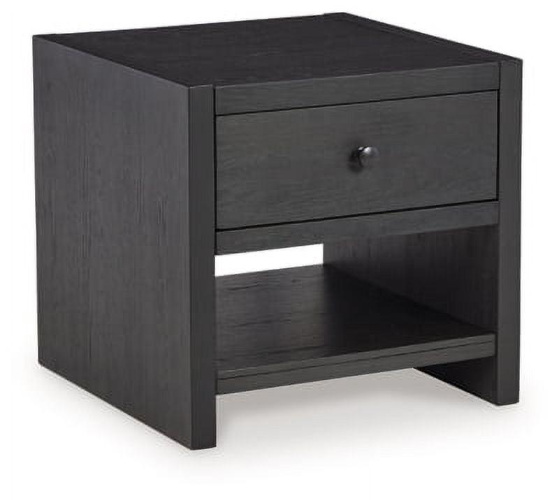 Modern Black Square Wood End Table with Storage