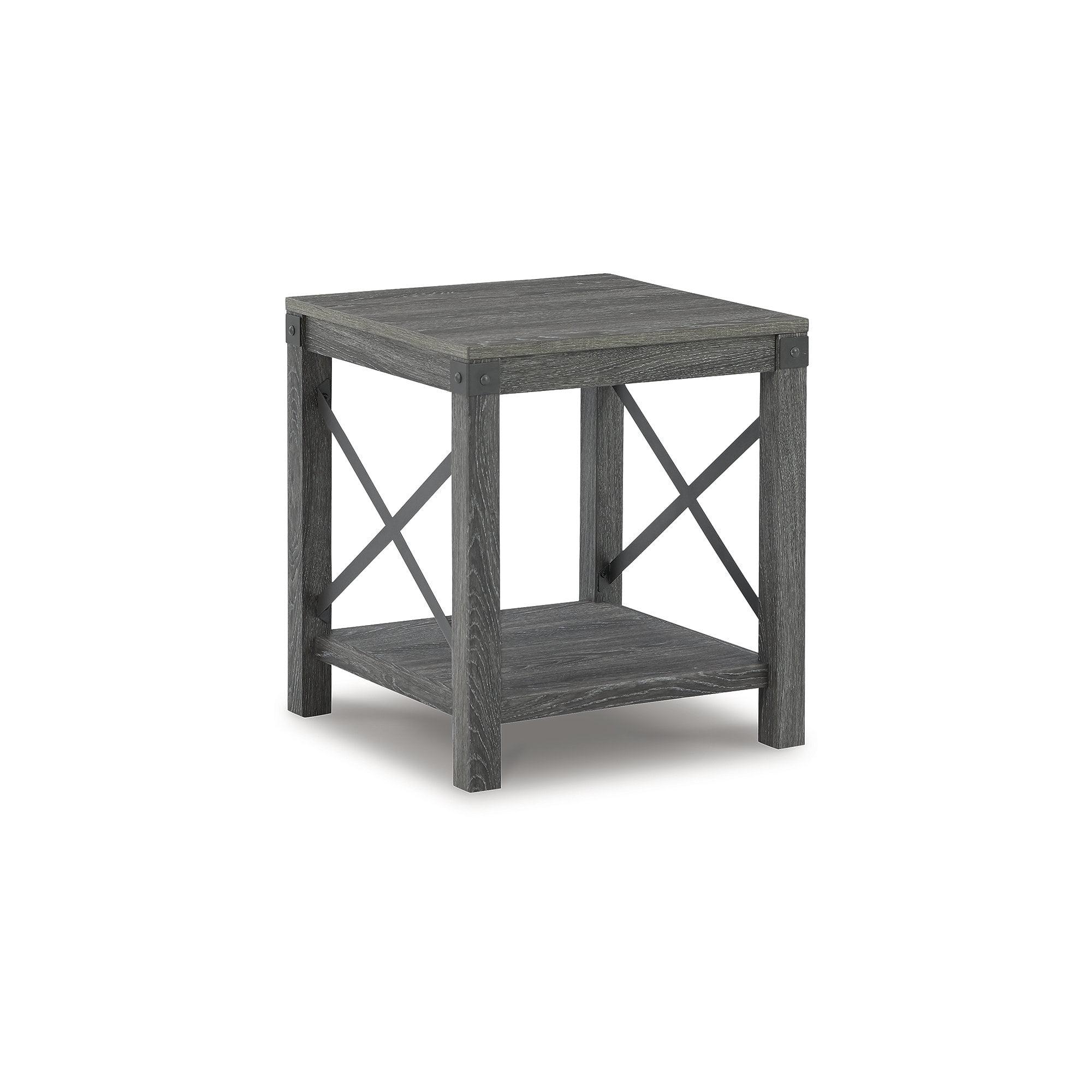 Modern Farmhouse Gray Wood & Metal Square End Table