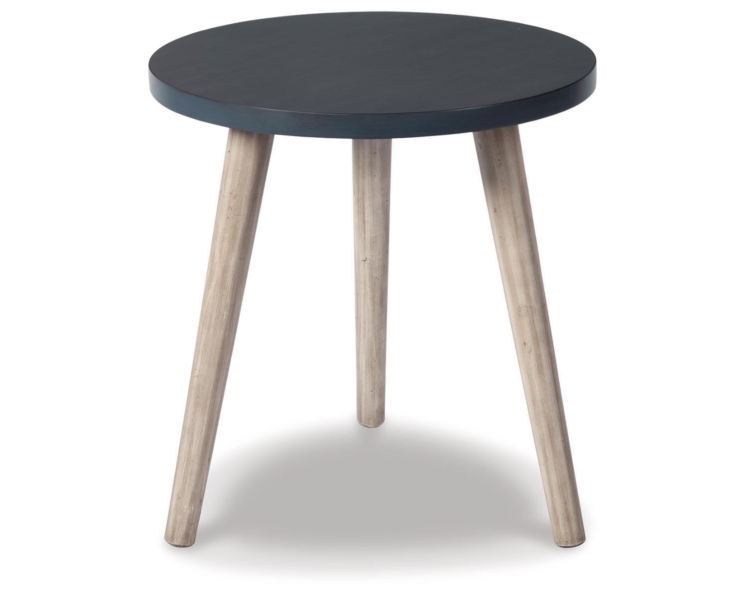 Transitional Fullerson Round Accent Table in Beige and Blue