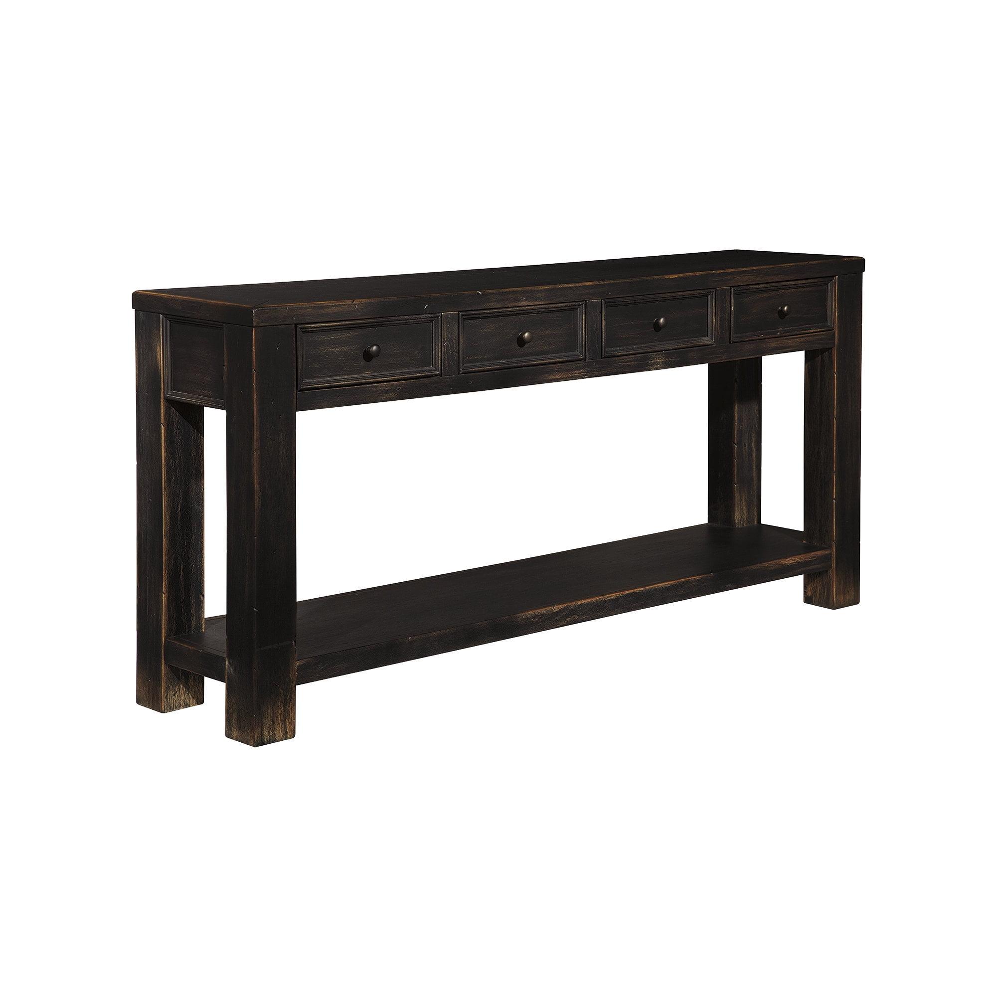 Gavelston Black Wood Rectangular Console Table with Storage
