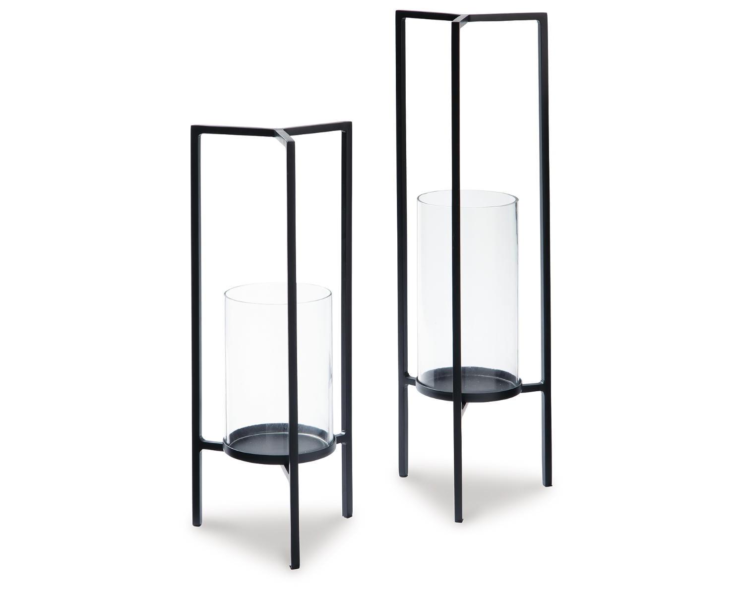 Contemporary Black Metal and Glass 20'' Candle Holder Set