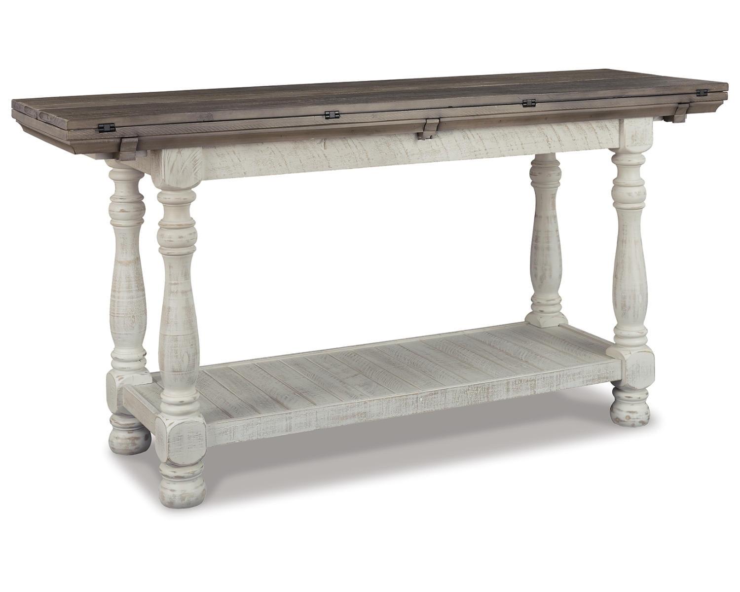 Rustic Gray and White Pine Wood Flip-Top Console Table with Storage