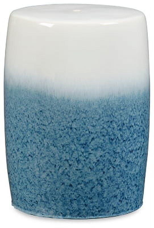 Transitional Blue and White Ceramic Accent Stool, 17.5"