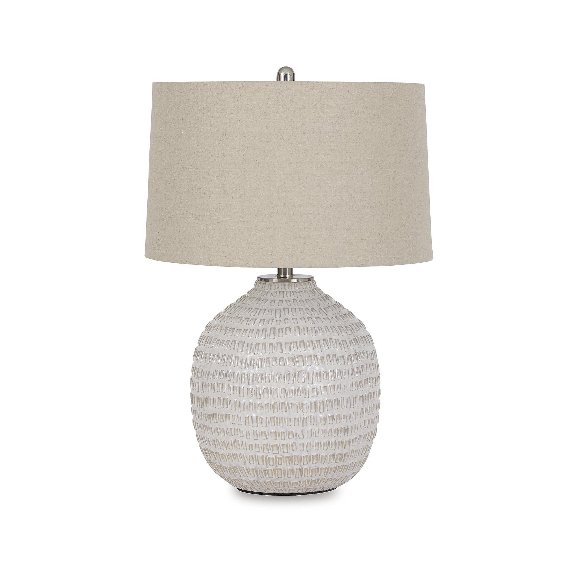 Jamon Ceramic Table Lamp Beige - Signature Design by Ashley: Glazed Texture, 3-Way Switch, UL Listed